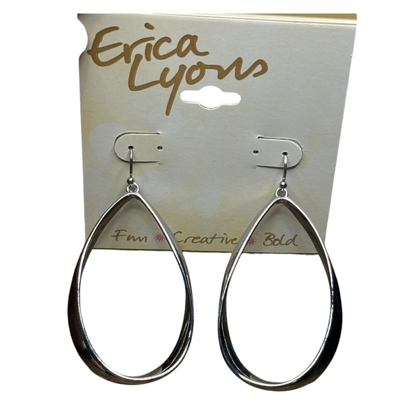 J21. ERICA LYONS - Silver Teardrop Earrings Hooks NEW - Picture 2 of 3